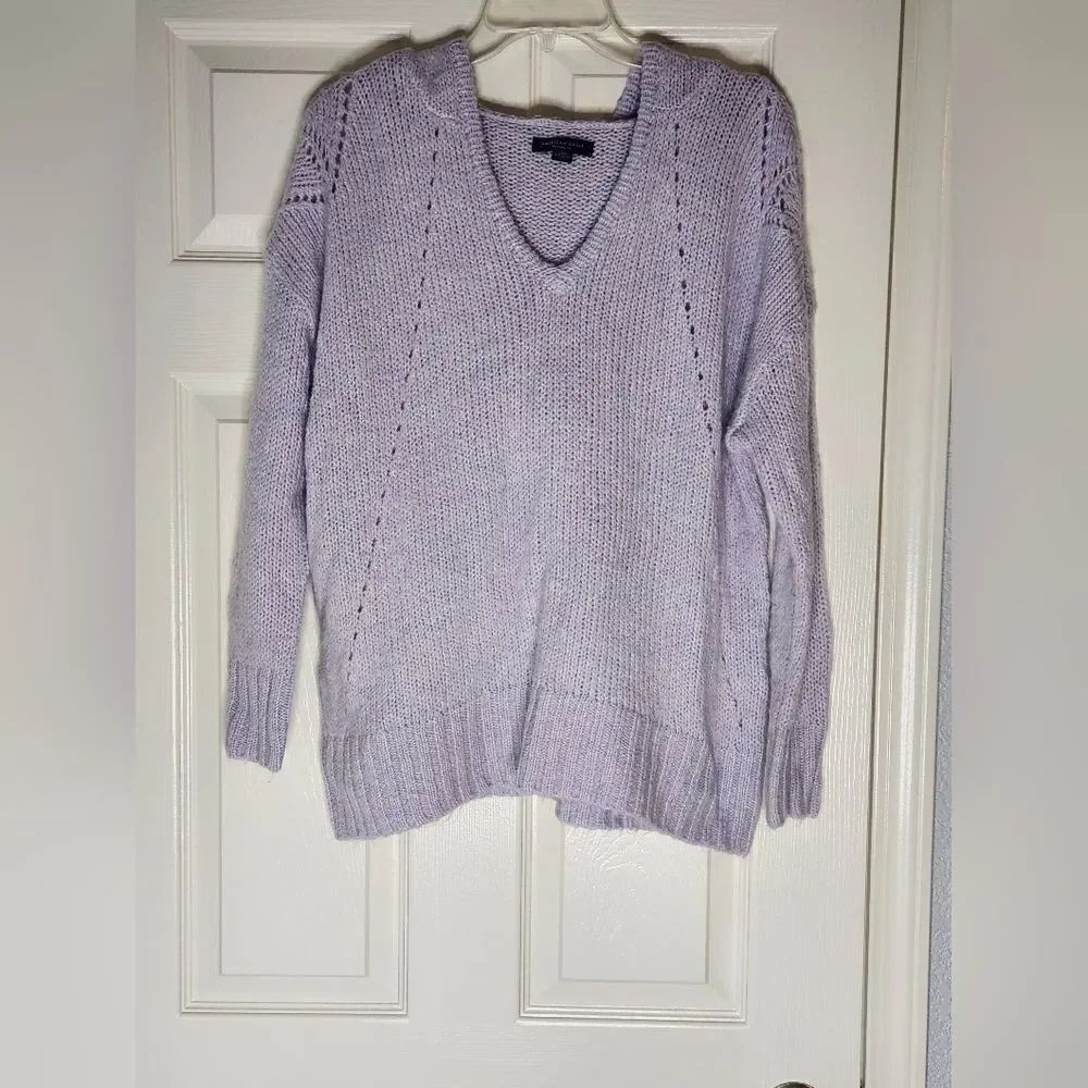 American Eagle Jegging Fit S/P Lavender WOOL Blend Knit Vneck Lslv Women Hoodie